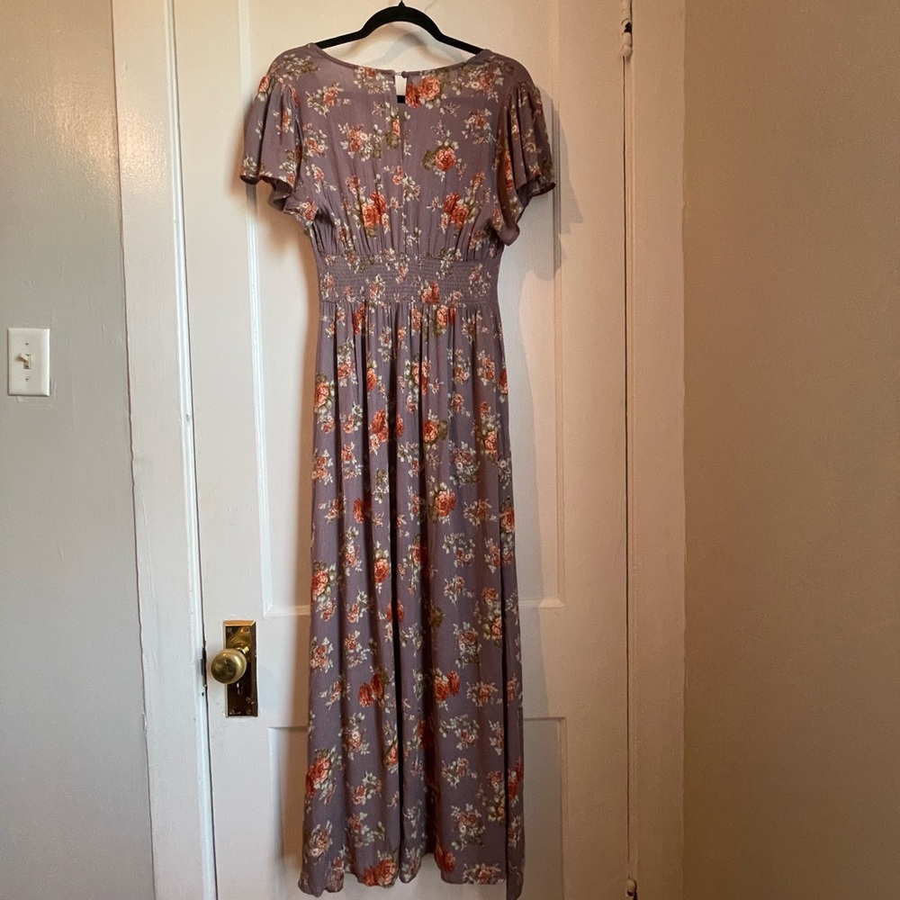 Blush Maxi Dress with Floral Pattern in Purple and Red ; Wedding Guest - Picture 4 of 4